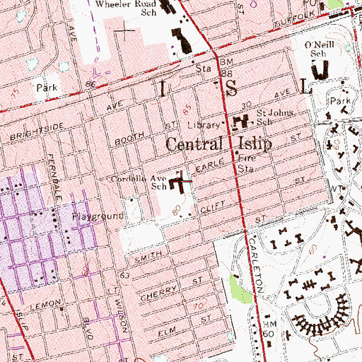 Topographic Map of Cordello Avenue Elementary School, NY