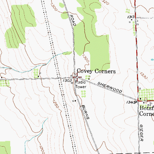 Topographic Map of Covey Corners, NY