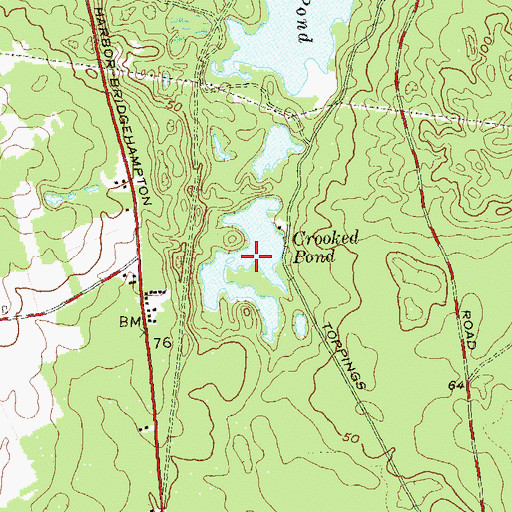 Topographic Map of Crooked Pond, NY