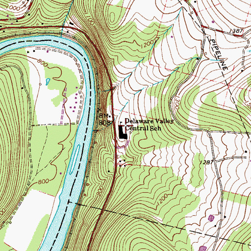 Topographic Map of Delaware Valley Central School, NY