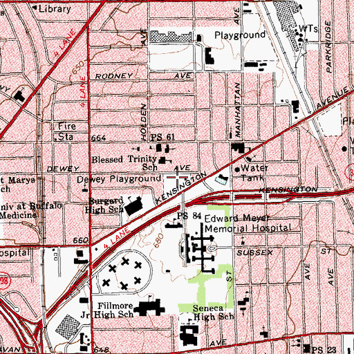 Topographic Map of Dewey Playground, NY