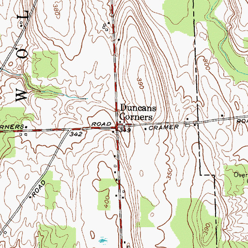 Topographic Map of Duncans Corners, NY
