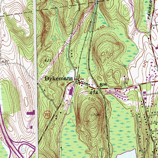 Topographic Map of Dykemans, NY