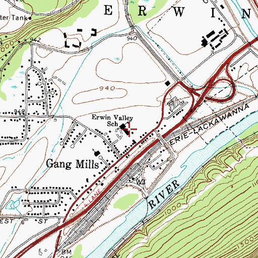 Topographic Map of Erwin Valley Elementary School, NY