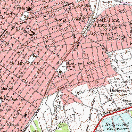 Topographic Map of Evergreen Park, NY