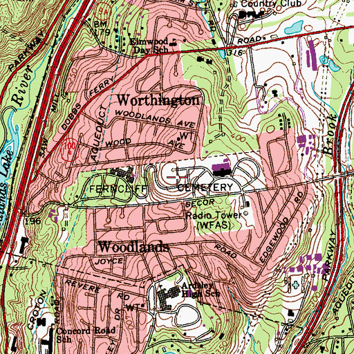 Topographic Map of Ferncliff Cemetery, NY
