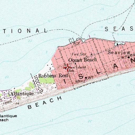 Topographic Map of Fire Island School, NY