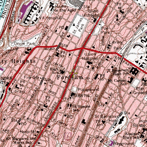 Topographic Map of Fordham, NY