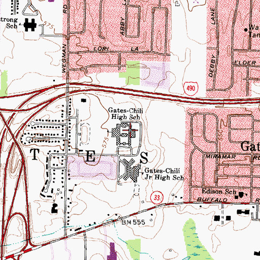 Topographic Map of Gates-Chili High School, NY
