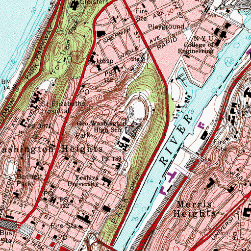 Topographic Map of George Washington High School, NY