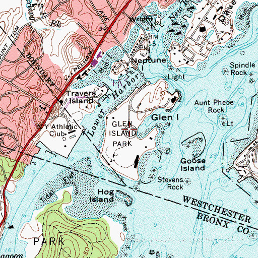 Topographic Map of Glen Island Park, NY