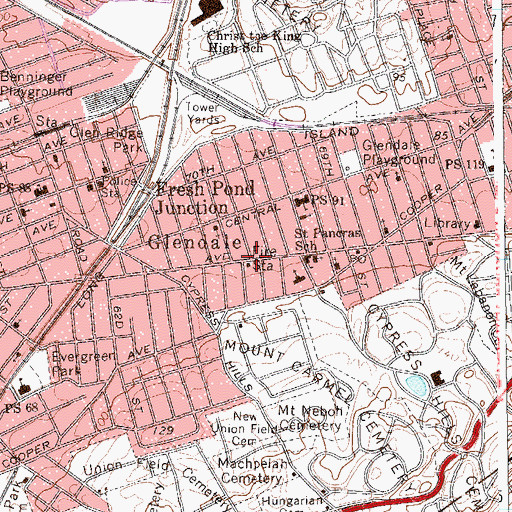 Topographic Map of Glendale, NY