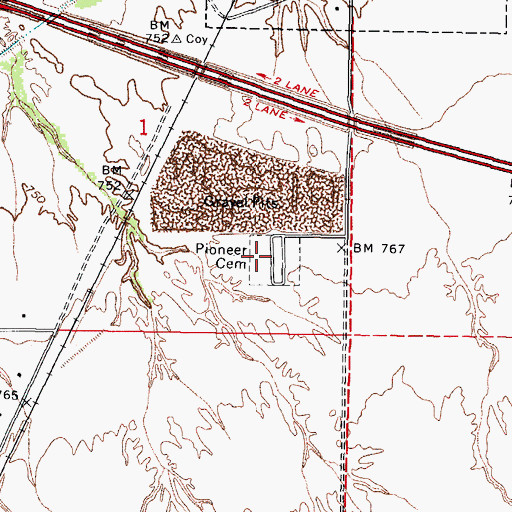 Topographic Map of Pioneer Cemetery, AZ