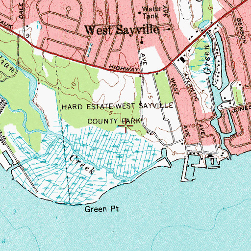 Topographic Map of Hard Estate-West Sayville County Park, NY