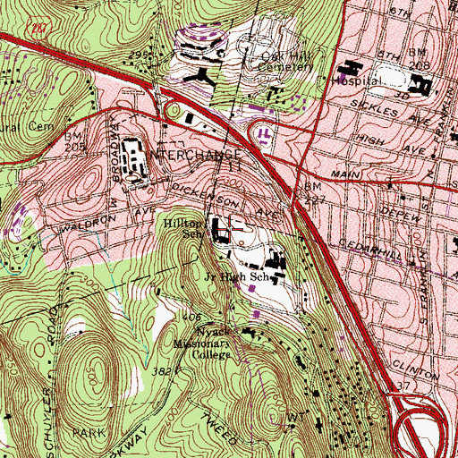 Topographic Map of Hilltop School, NY