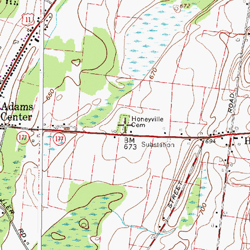 Topographic Map of Adams State Road Cemetery, NY