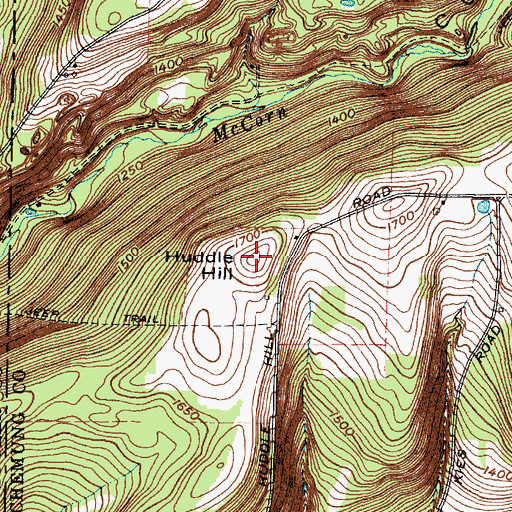 Topographic Map of Huddle Hill, NY