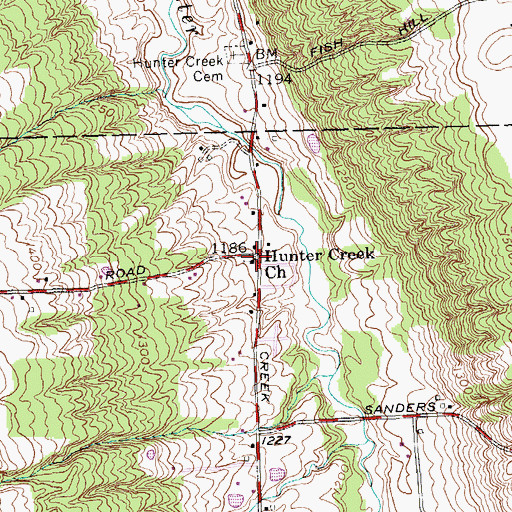 Topographic Map of Hunters Creek Bible Baptist Church, NY