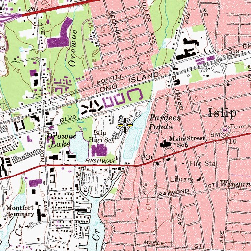 Topographic Map of Islip High School, NY