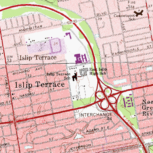 Topographic Map of Islip Terrace Junior High School, NY