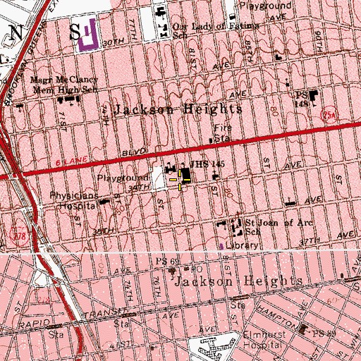 Topographic Map of Intermediate School 145, NY