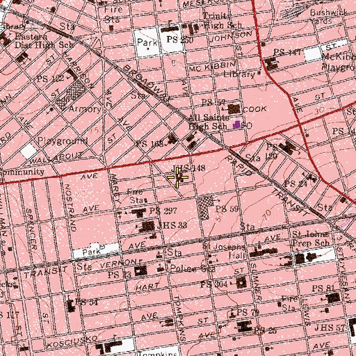 Topographic Map of Junior High School 148 (historical), NY