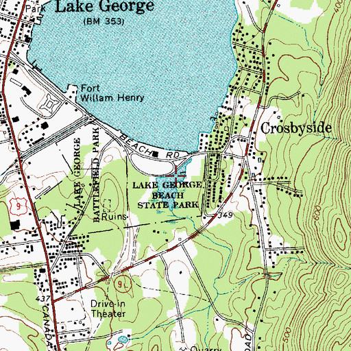 Topographic Map of Lake George Beach State Park, NY