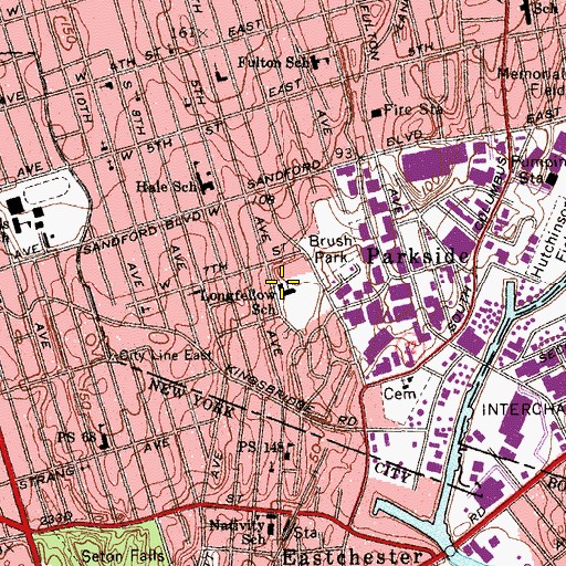 Topographic Map of Longfellow Elementary School, NY