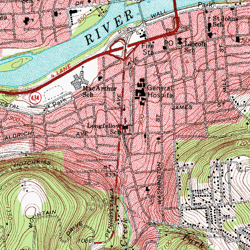 Topographic Map of Longfellow School, NY