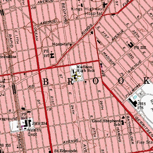 Topographic Map of James Madison High School, NY