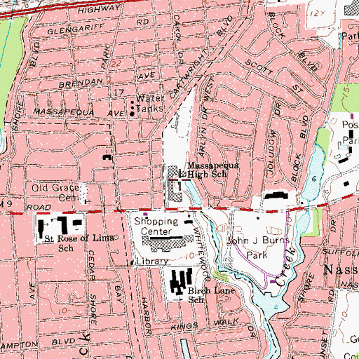 Topographic Map of Massapequa High School, NY