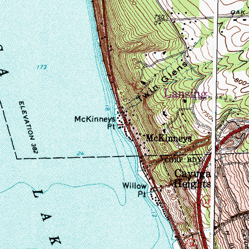 Topographic Map of McKinneys Point, NY