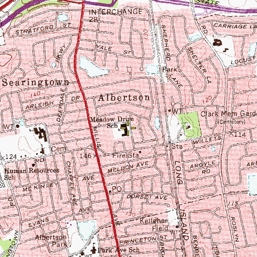 Topographic Map of Meadow Drive School, NY