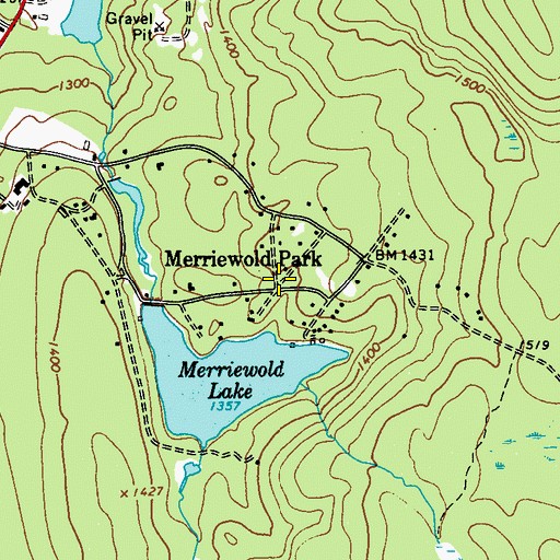 Topographic Map of Merriewold Park, NY