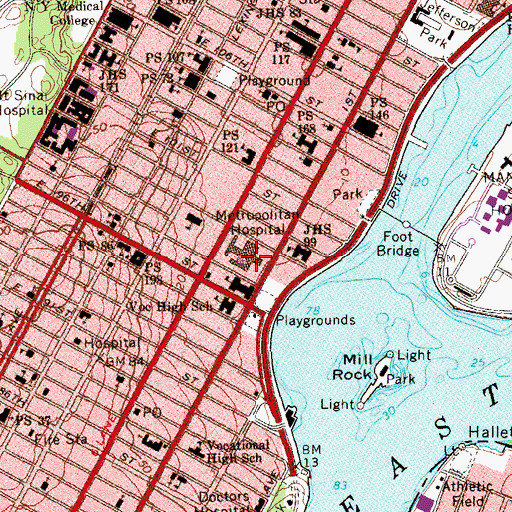 Topographic Map of Metropolitan Hospital Center, NY