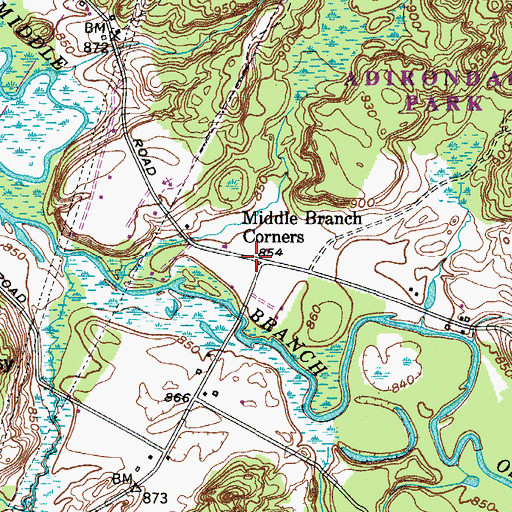 Topographic Map of Middle Branch Corners, NY