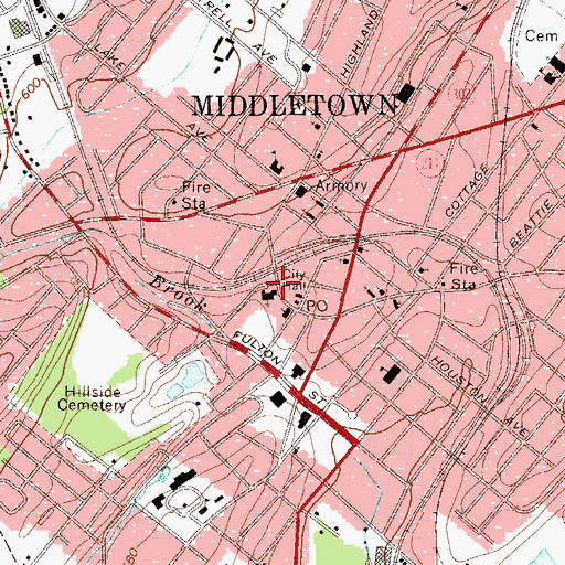 Topographic Map of Middletown, NY