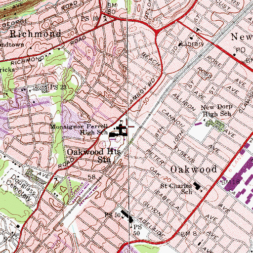 Topographic Map of Monsignor Farrell High School, NY