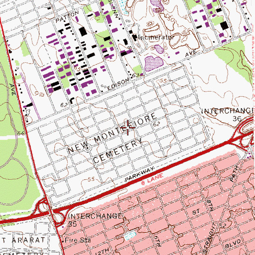 Topographic Map of New Montefiore Cemetery, NY