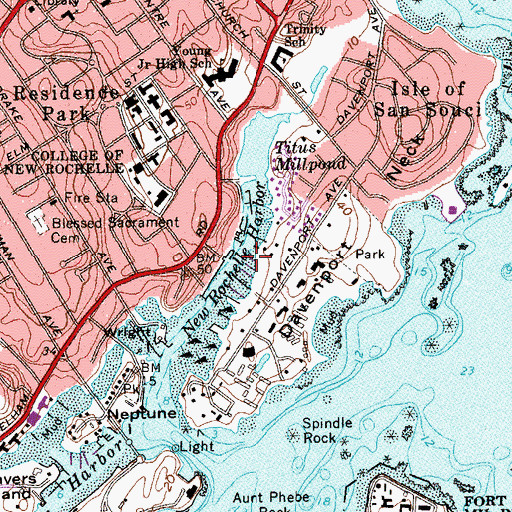 Topographic Map of New Rochelle Harbor, NY