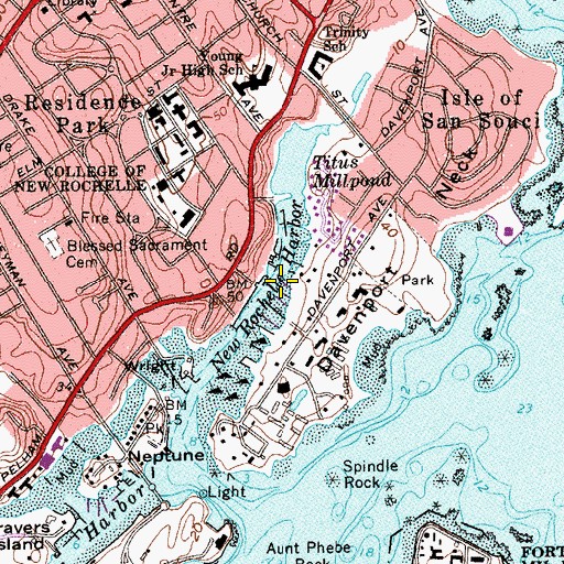 Topographic Map of New Rochelle Harbor, NY
