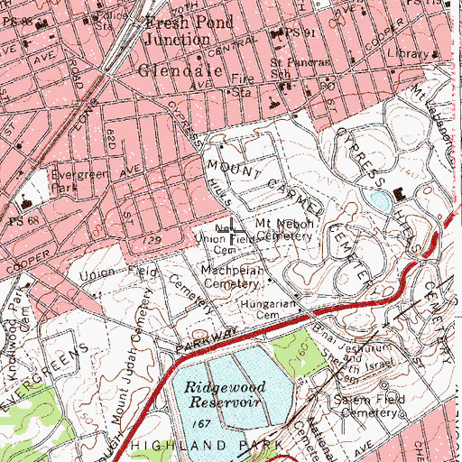Topographic Map of Beth El Cemetery, NY