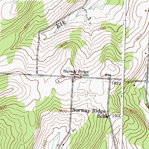 Topographic Map of Norway Ridge Cemetery, NY