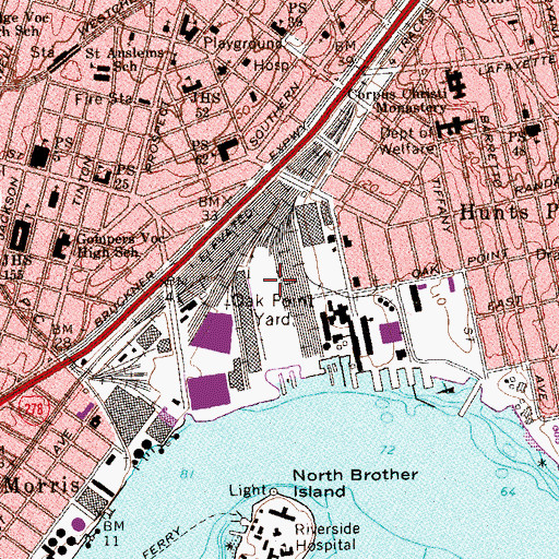 Topographic Map of Oak Point Yard, NY