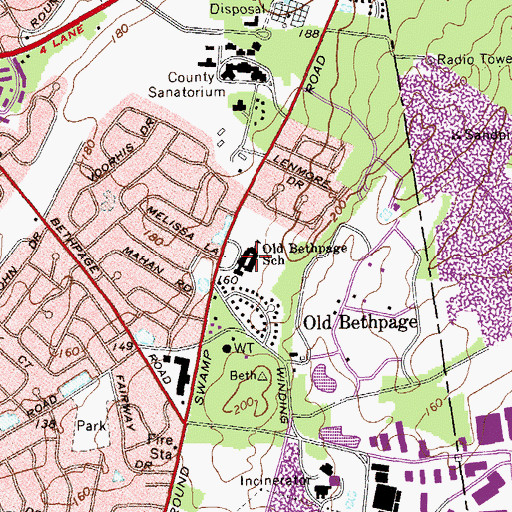 Topographic Map of Old Bethpage School, NY