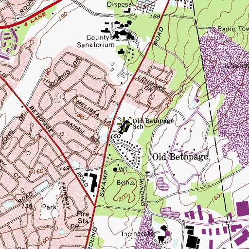 Topographic Map of Old Bethpage School, NY
