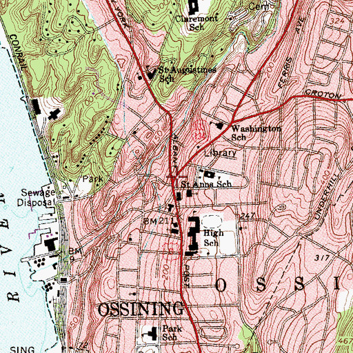Topographic Map of Ossining, NY