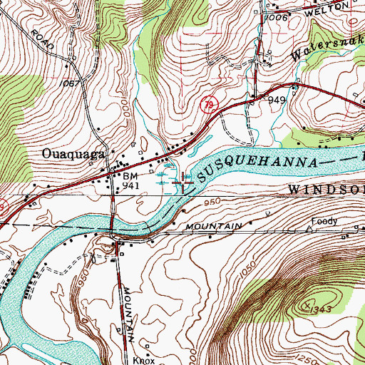 Topographic Map of Ouaquaga Creek, NY