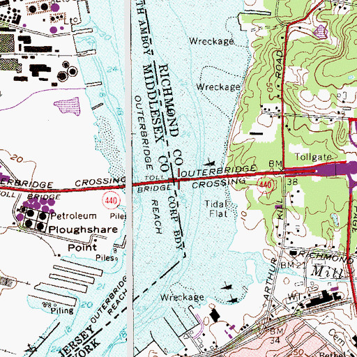 Topographic Map of Outerbridge Crossing, NY