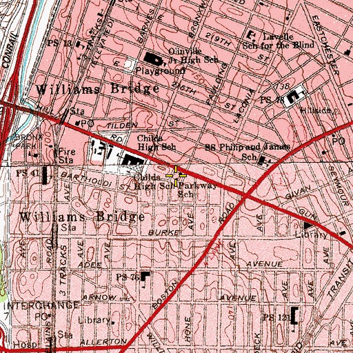 Topographic Map of Parkway School, NY